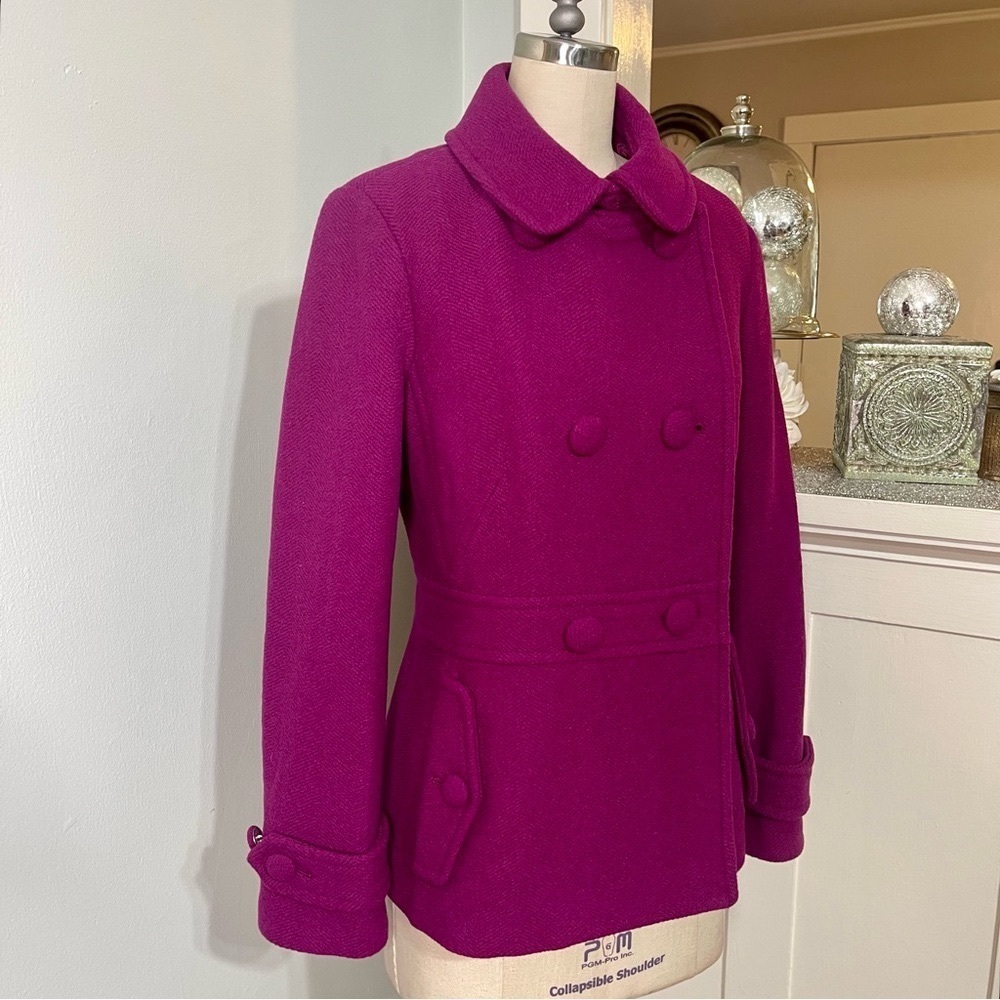 Talbots Wool Blend Peacoat Jacket Magenta Purple Peter Pan Collar Mod Retro 10p - Picture 8 of 14